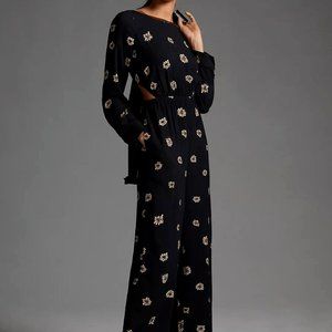 NWT Farm Rio Long-Sleeve Cutout Jumpsuit (Black Floral)